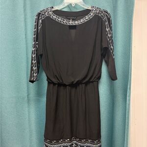 White House Black Market Midi 1/4 Length Sleeve Black & Blue Dress Size XXS